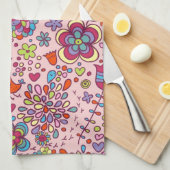 Veerpatroon met kleurrijke bloemen theedoek (Quarter Fold)