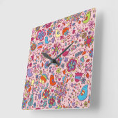 Veerpatroon met kleurrijke bloemen vierkante klok (Hoek)