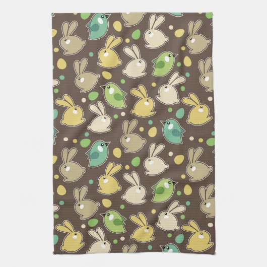 veerpatroon met oostereieren, vogels theedoek (Verticaal)