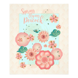 Veerpeach tuin vliegend peracock Floral-sieraad Foto Afdruk