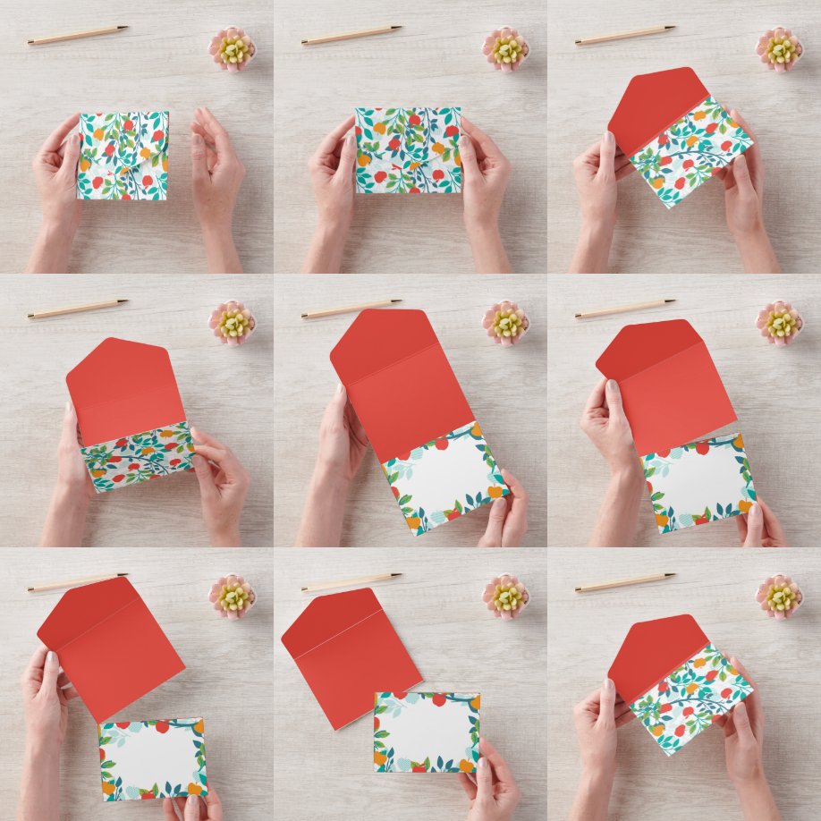 Veerrood en groene kleuren Apple Fruit Pattern All In One Uitnodiging