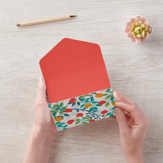 Veerrood en groene kleuren Apple Fruit Pattern All In One Uitnodiging (VideoVideo)