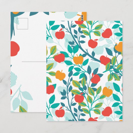 Veerrood en groene kleuren Apple Fruit Pattern Briefkaart (Voorkant / Achterkant)