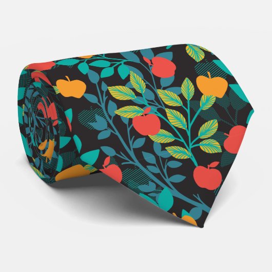 Veerrood en groene kleuren Apple Fruit Pattern II Stropdas (Opgerold)