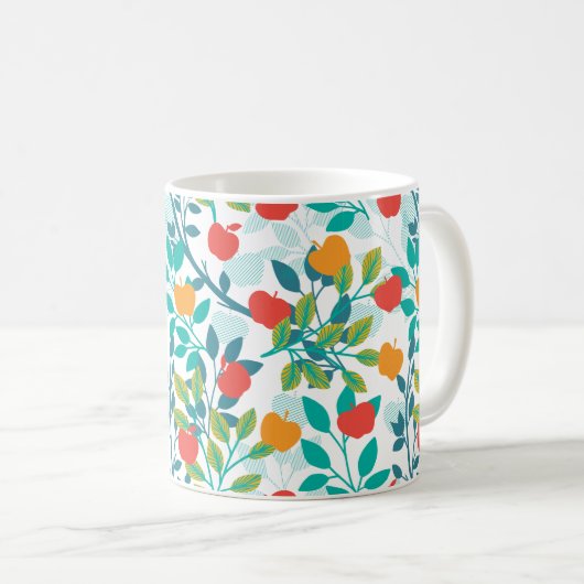Veerrood en groene kleuren Apple Fruit Pattern Koffiemok (Voorkant rechts)