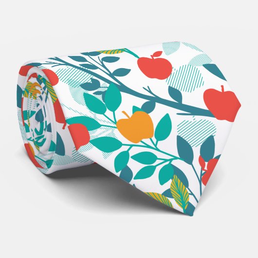 Veerrood en groene kleuren Apple Fruit Pattern Stropdas (Opgerold)