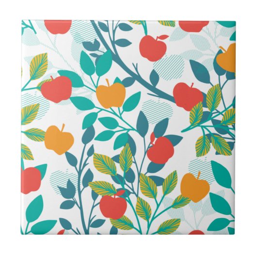 Veerrood en groene kleuren Apple Fruit Pattern Tegeltje (Voorkant)