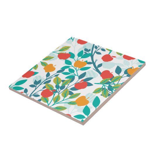 Veerrood en groene kleuren Apple Fruit Pattern Tegeltje (Zijkant)