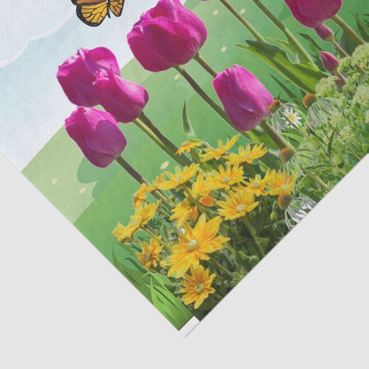 Veerroze Tulpen en vlinderdeklaag Tissuepapier (Detail)