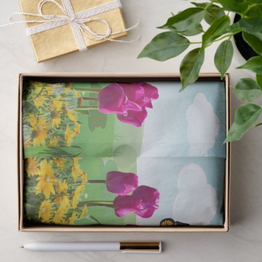 Veerroze Tulpen en vlinderdeklaag Tissuepapier (Geschenk)