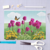 Veerroze Tulpen en vlinderdeklaag Tissuepapier (Craft)