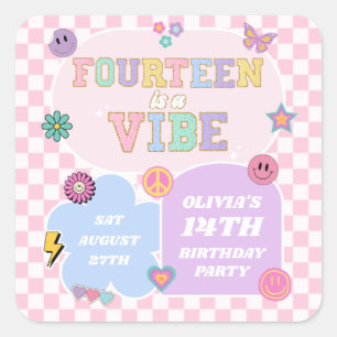 Veertien A Vibe Preppy Patch 14e verjaardagsfeest Vierkante Sticker