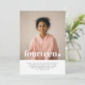 Veertien Heart Photo Birthday Invitation Kaart (Staand voorkant)