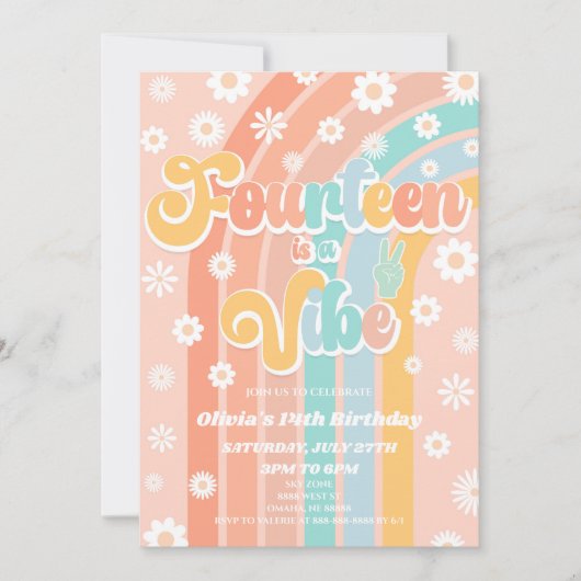 Veertien is een vibe daisy 14e verjaardagsfeest kaart (Voorkant)