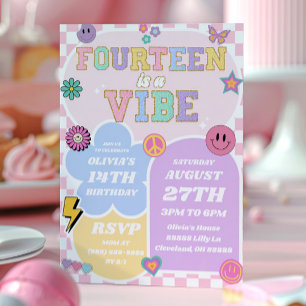 Veertien is een vibe patch 14e verjaardagsfeest kaart