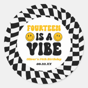 Veertien Is Een Vibe Retro 14e Verjaardagsfeestje Ronde Sticker
