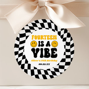 Veertien Is Een Vibe Retro 14e Verjaardagsfeestje Ronde Sticker