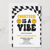Veertien is een vibe retro eerste 14e verjaardagsf kaart (Voorkant)