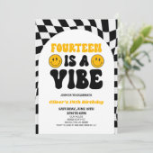 Veertien is een vibe retro eerste 14e verjaardagsf kaart (Staand voorkant)