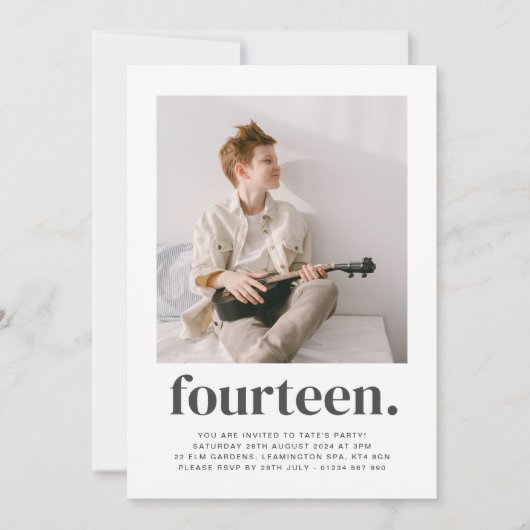 Veertien vierkant Foto eerste uitnodiging op verja (Voorkant)