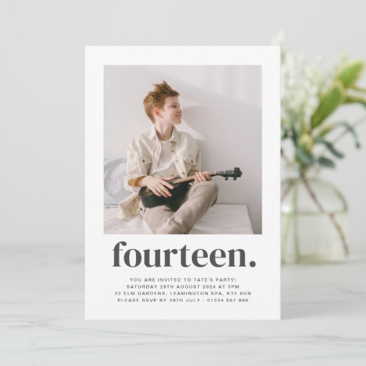 Veertien vierkant Foto eerste uitnodiging op verja