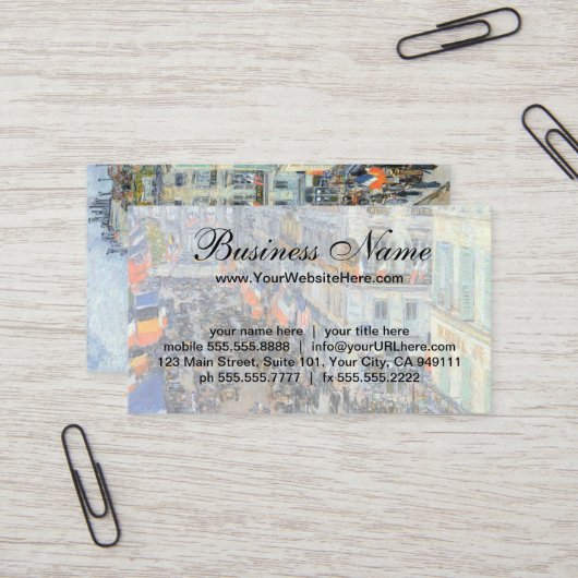 Veertiende juli, rue Daunou door Childe Hassam Visitekaartje (Voorkant / Achterkant in situ)