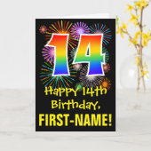 veertiende verjaardag: Fireworks Pattern + Rainbow Kaart (Gele Bloem)