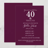 Veertig 40 Uitstekend Verjaardagsfeest Roze Paarse Kaart (Voorkant / Achterkant)