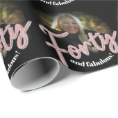 Veertig 40e Birthday-fotoscript roos roze aangepas Cadeaupapier (Rol Hoek)