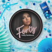 Veertig 40e Birthday-fotoscript roos roze aangepas Papieren Bordje (Feest)