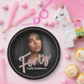 Veertig 40e Birthday-fotoscript roos roze aangepas Papieren Bordje (Feest)