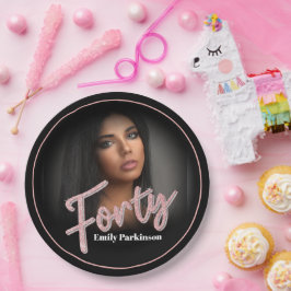 Veertig 40e Birthday-fotoscript roos roze aangepas Papieren Bordje