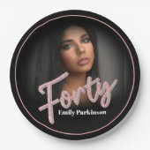 Veertig 40e Birthday-fotoscript roos roze aangepas Papieren Bordje (Voorkant)