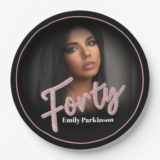 Veertig 40e Birthday-fotoscript roos roze aangepas Papieren Bordje (Voorkant)