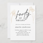 Veertig 40e Gouden Bloemen Modern Verjaardagsfeest Kaart (Voorkant)