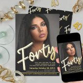 Veertig 40e verjaardag fotoscript platte gouden kl kaart