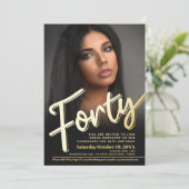 Veertig 40e verjaardag fotoscript platte gouden kl kaart (Staand voorkant)
