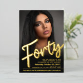 Veertig 40e verjaardag van het douanefoto goud folie uitnodiging (Staand Voorkant)