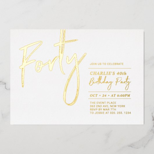 veertig | 40e verjaardag van het moderne goud folie uitnodiging (Voorkant)