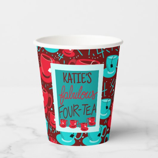 Veertig 40e Vier-thee Verjaardagsfeestje Papieren  Papieren Bekers (Voorkant)