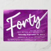 Veertig 40ste Verjaardagsfeest paarse kunst gouden Folie Uitnodiging (Voorkant)