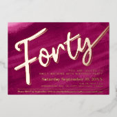 Veertig 40ste verjaardagsfeestje rood roze kunstsc folie uitnodiging (Voorkant)