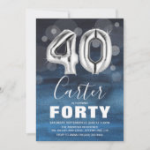 Veertig blauwe en zilveren ballonnen 40e verjaarda kaart (Voorkant)