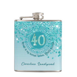Veertig & Blauwgroen Blauw Glitter & Drink Quote Heupfles