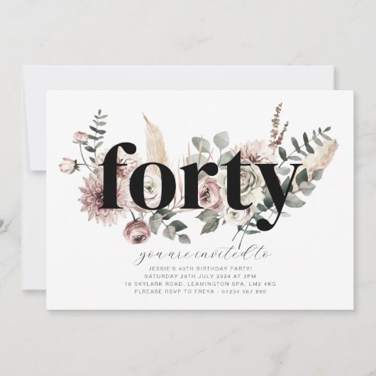 Veertig bloemen - 40e verjaardag uitnodiging (Voorkant)