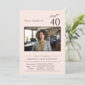 Veertig Blush Roze 40ste Verjaardag Party Foto Kaart (Staand voorkant)