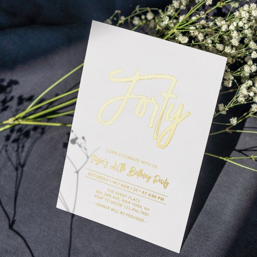 Veertig | Chic Folie Script 40e verjaardagsfeestje Uitnodiging