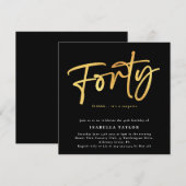 Veertig Chique Zwart Goud 40e Verjaardag Uitnodigi Kaart (Voorkant / Achterkant)