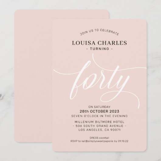 VEERTIG elegante verjaardag chique moderne blush r Kaart (Voorkant / Achterkant)