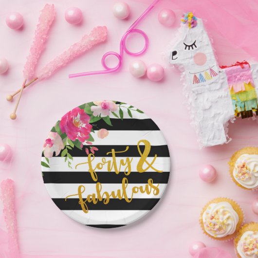 Veertig en bewerkt Bord - Floral met zwart en wit (Feest)